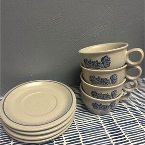 Blue Floral Stoneware Dining Set